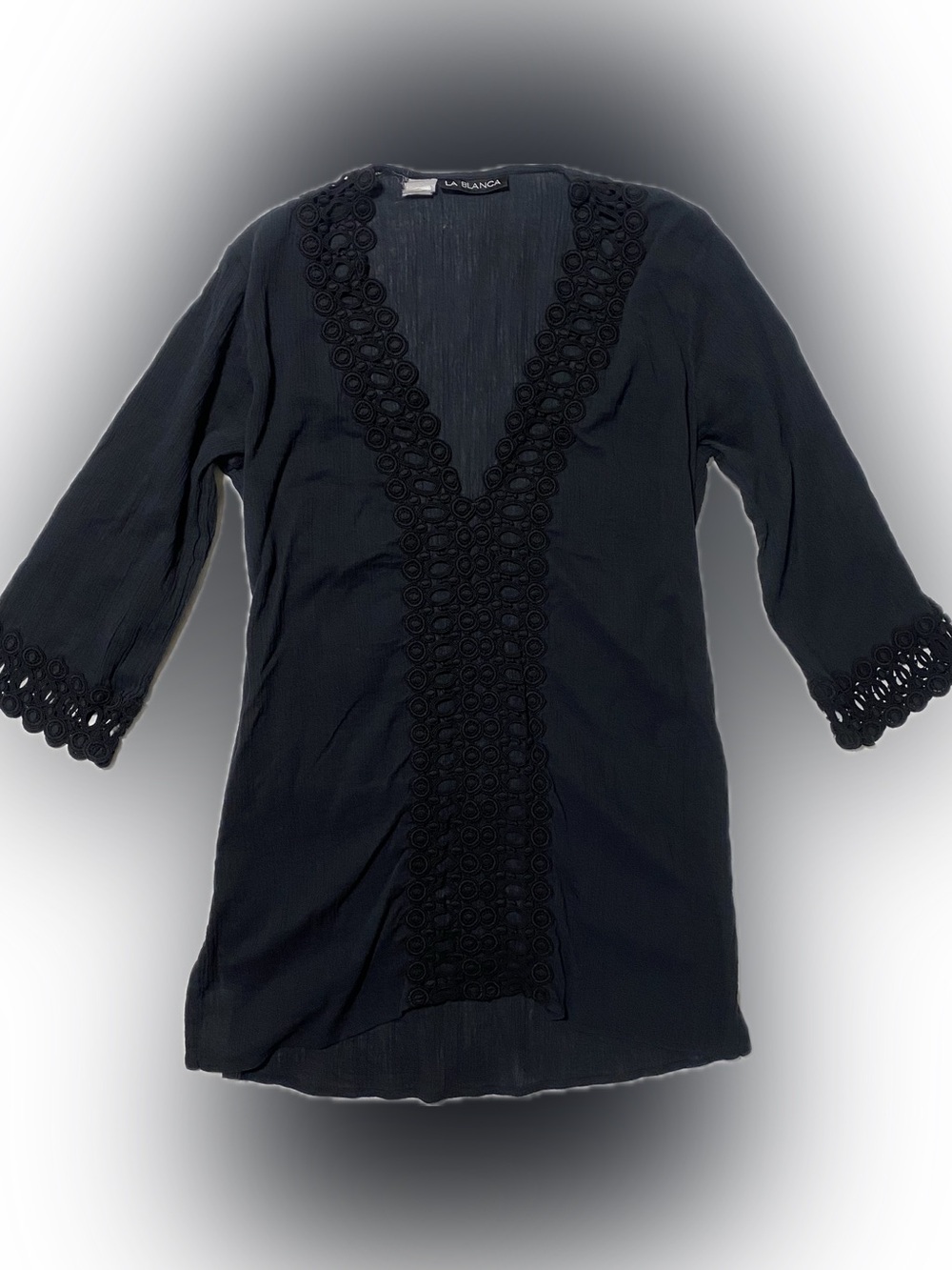 La Blanca Black Crochet V-Neck Swim tunic Coverup